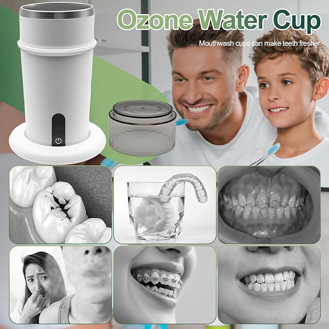 Portable O3Water Generator Cup Dispenser, Multi-Purpose O3 for Oral Care & Fruit Cleaning, Rechargeable Hydrogen Water Purifier and Mouthwash Cup for Teeth Brushing & Bathroom and Kitchen Use