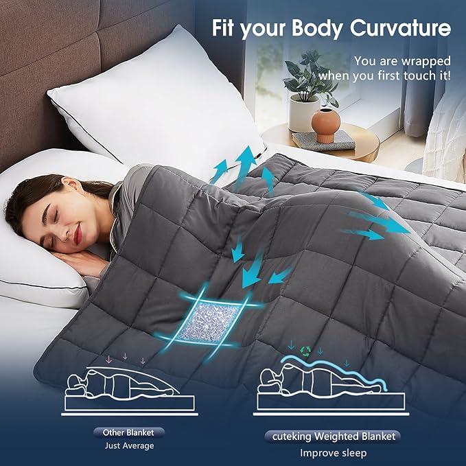 CuteKing Weighted Blanket for Adults (15lbs, 48"x72", Full, Grey) Heavy Blanket for 140-150lbs, Weighted Blanket for Cooling & Heating with Premium Glass Beads, Soft Thick Blanket for Adult All-S