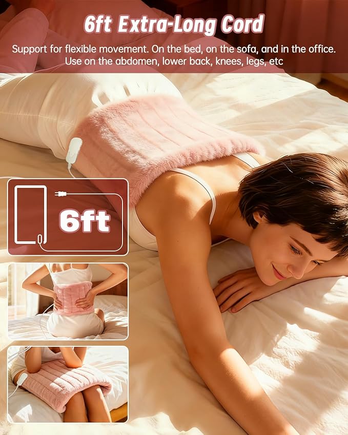 Heating Pad for Period Cramps, Electric Heating Pad for Lower Back,Abdomen Pain Relief,6 Heat Setting (Max 158°F), 2H Auto-Off,6ft Cord, Machine Washable, Christmas Gift for Women,12" x 24"