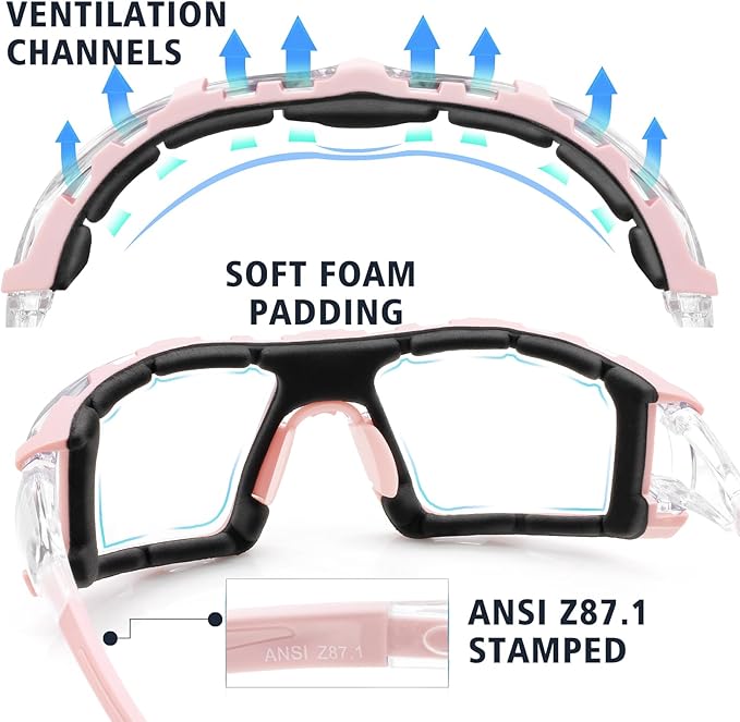UKNOW Photochromic Safety Glasses, Scratch Resistant Wraparound Lenses, Removable Foam Gasket, ANSI Z87.1 Protective Eyewear