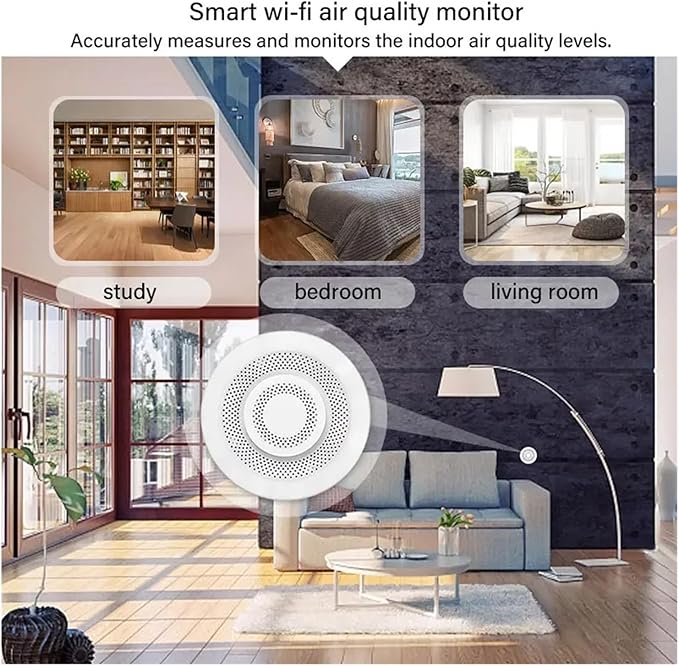 Smart Zigbee WiFi Air Quality Sensor Monitor, Indoor Air Box Detector, PM2.5 CO2 Meter Formaldehyde VOC Temperature Humidity Sensor with Gateway(Zigbee Water Sensor)