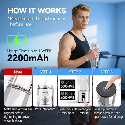 Upgrade Hydrogen Water Bottle, Up to 6400PPB Hydrogen Water Generator -SPE PEM Tech, 7OZ Food-Grade PC Hydro Water Machine, Health Care Gifts for Husband, Wife, Family, Friends, Travel (Sliver)