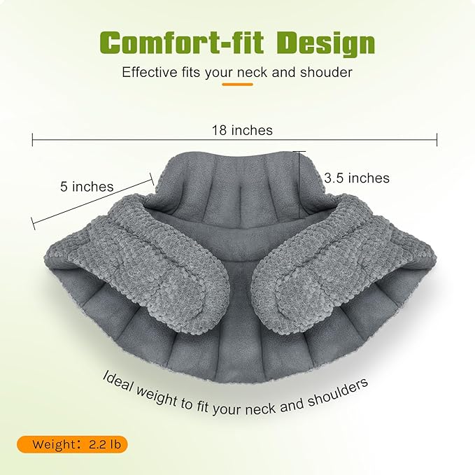 Microwave Heating Pad for Neck, Shoulders Back Pain Relief | Large Moist Weighted Cordless Heat Pad | Heated Neck Wrap for Targeting Stress, Tension Relief and Relaxation Grey