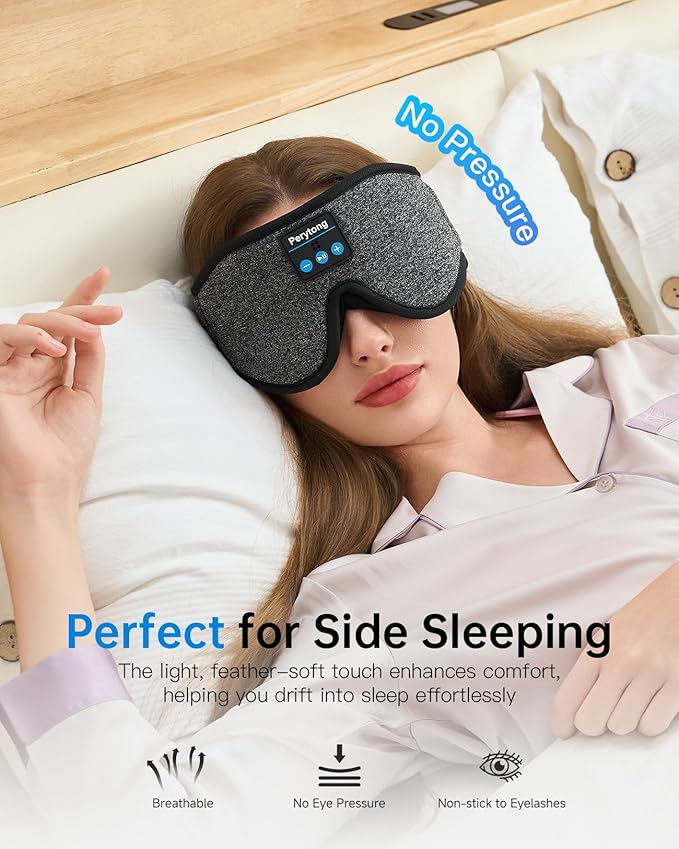 Sleep Mask with Bluetooth 5.4 Headphones, 3D Contoured Sleep Eye Mask with Ultra-Thin HD Stereo Speakers for Side Sleepers, Long-Lasting Battery Life & Blackout for Men Women Deeper Sleep