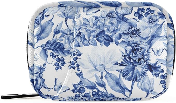 Cute Travel Pill Organizer Case Holder Container Dispenser Box 7 Day Weekly Large Capacity with 8 Daily Vitamin Medicine Holder Bottle Organizers Small Pills Cases Blue White Flower Butterfly