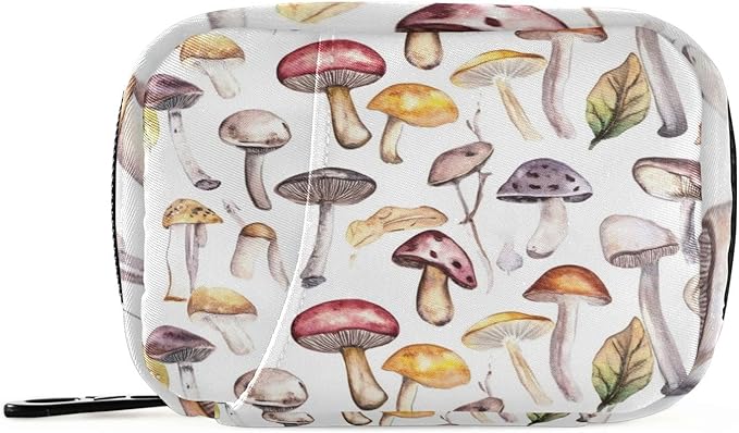 Travel Pill Case Mushrooms Pattern Weekly Small Pill Box 7 Day Pill Box Pill Organizer Bag