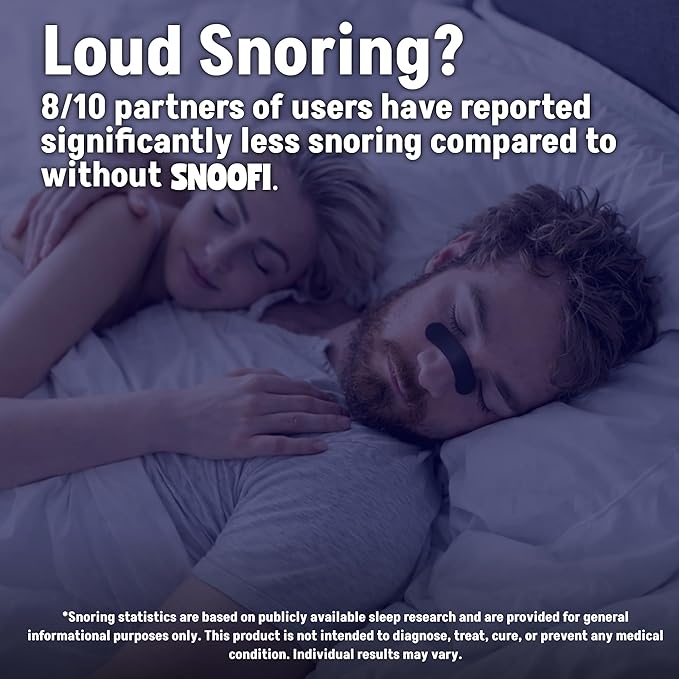 Snoofi Premium Nose Strips, Lavender Scented, for Breathing and Snoring, Black Nose Strips, Helps Stop Snoring, Opens Nasal Passages, Increase Oxygen Intake, Hypoallergenic Adhesive, Snoring Solution
