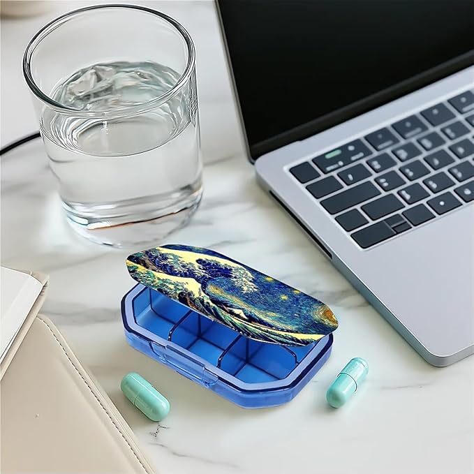 This Portable Starry Wave Pattern 6-Compartment Pillbox Can Be Placed in A Pocket Or Wallet to Store Vitamins, Medicines Fish Oil Health Supplements Other Medications.