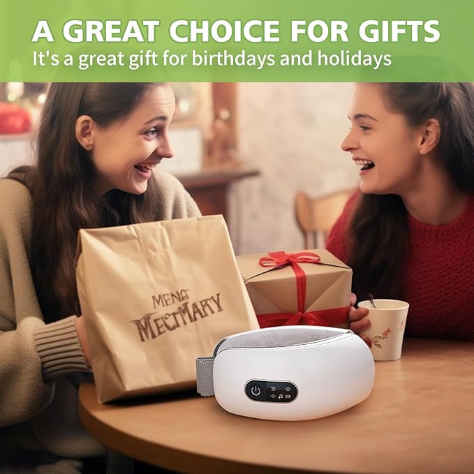NOWWISH Eye Massager with Heat, Vibration and Bluetooth Music for Migraine Headache Eye Strain Relief, Heated Eye Mask with 4 Massage Modes, Relaxation -Mothers Day Gifts for Mom Wife -White