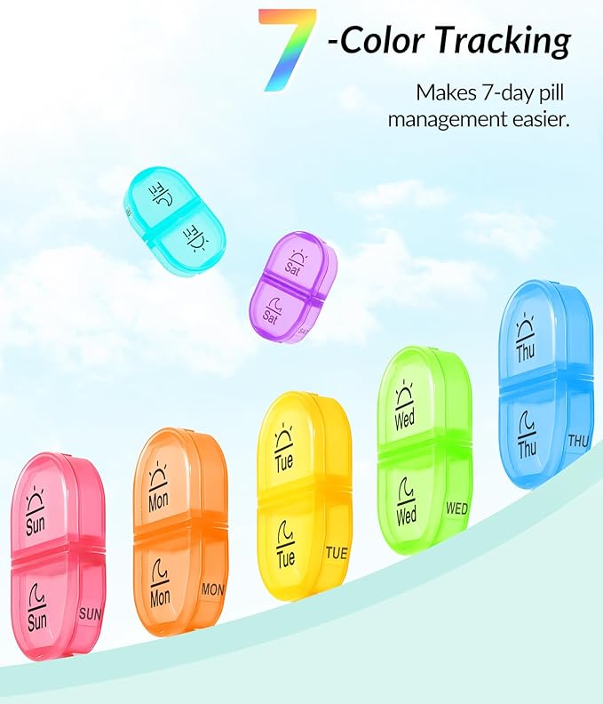 Weekly Pill Organizer 2 Times a Day, ZIKEE AM PM Pill Box with 7 Detachable Pill Case, BPA-Free & Portable 7 Day Pill Organizer with Large Storage to Hold Medication, Vitamins and Fish Oils (Clear)