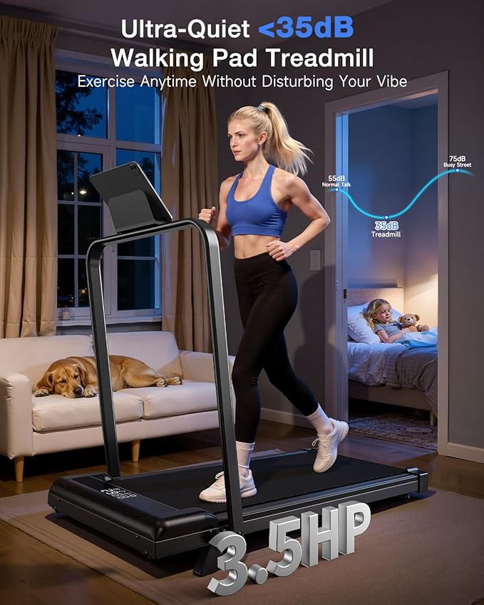 2 in 1 Walking Pad with Handle Bars, 8% Incline Foldable Treadmills for Home Office Ultra Quiet <40dB, 3.5 HP Portable Walking Jogging Running Machine with LED Display & Remote, 320+LB Capacity
