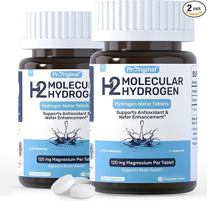 Hydrogen Water Tablets - 12 PPM H2 Molecular Hydrogen - 120 mg Magnesium-Based Reaction System - Supports Antioxidant & Cellular Health, Energy & Brain Function - Non-GMO, Unflavored - 120 Tablets
