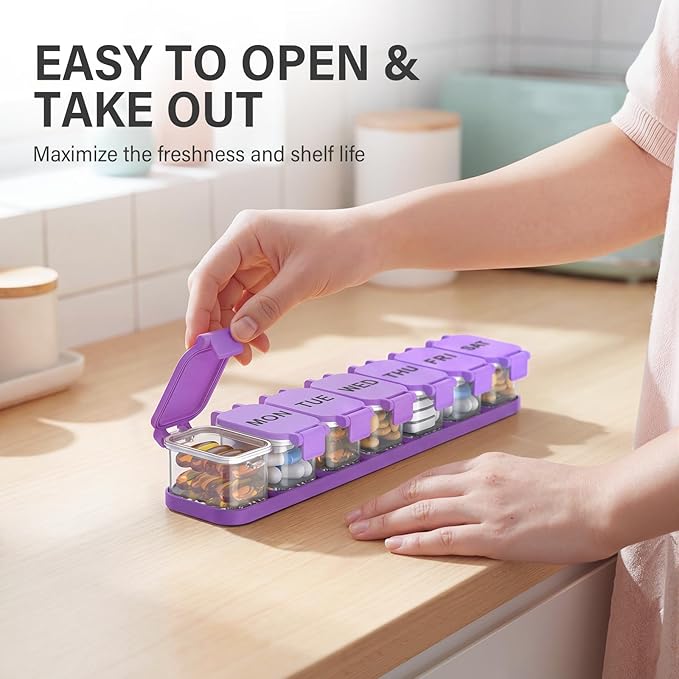 Extra Large Weekly Pill Organizer - Waterproof 7-Day Pill Box, Portable Vitamin & Supplement Case, Easy to Open Design, Ideal for Travel and Daily Medication Management