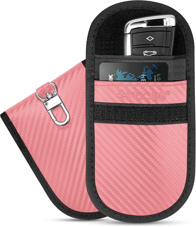 TICONN 2PK Faraday Bags for Car Keys Fob, 3.25"X4.75" Faraday Cage Protector, Car RFID Signal Blocking, Anti-Theft Pouch Anti-Hacking Case Blocker (Pink, S)