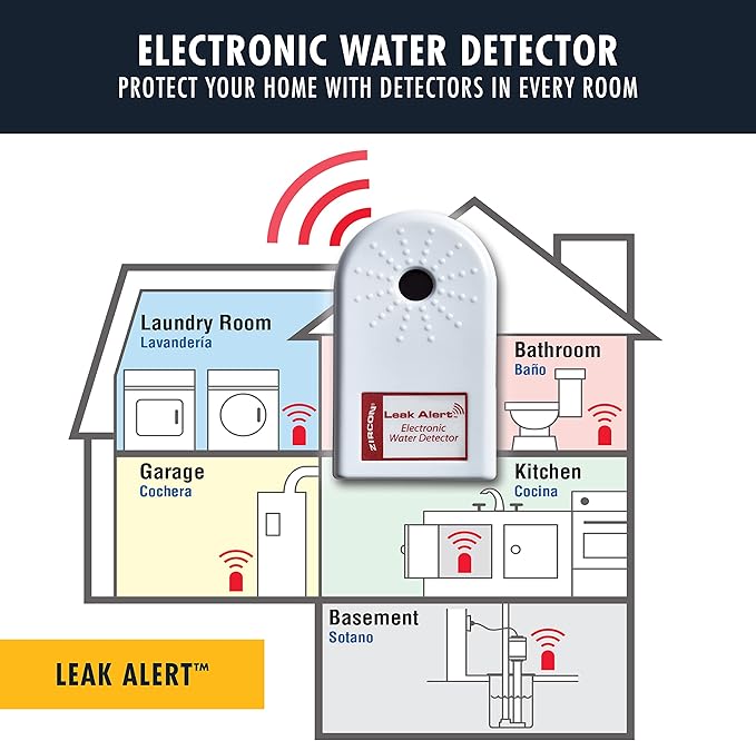 Zircon Leak Alert Water Leak Detector & Flood Sensor Alarm/Water Leak Sensor with Dual Leak Alarms 90dB Audio/Battery Powered (5 Pack) Batteries Not Incuded, (72310)
