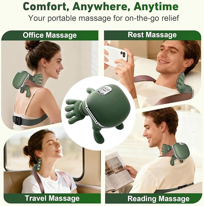 Neck Massager with Heat & Compression, Portable 4D Shiatsu Deep Tissue Kneading Massager for Neck, Shoulder, Back Pain Relief, Comfort, Muscle Relaxation at Home, Office, Travel Easter Gift Women Men