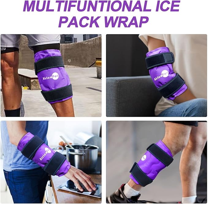 2 Ice Pack for Knee Pain Relief, Reusable Gel Ice Wrap for Injuries, Swelling, Knee Replacement Surgery, Cold Compress Therapy for Arthritis, Meniscus Tear and ACL, Purple
