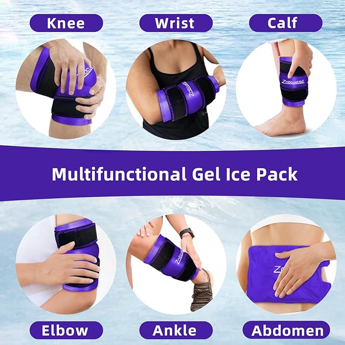 ZNÖCUETÖD Enhanced Knee Ice Pack Wrap for Pain Relief, Large Gel Ice Pack for Knee Leg Injuries Reusable with Cold Compression for Tendonitis, Arthritis, Swelling, Bruises, Surgery Recovery