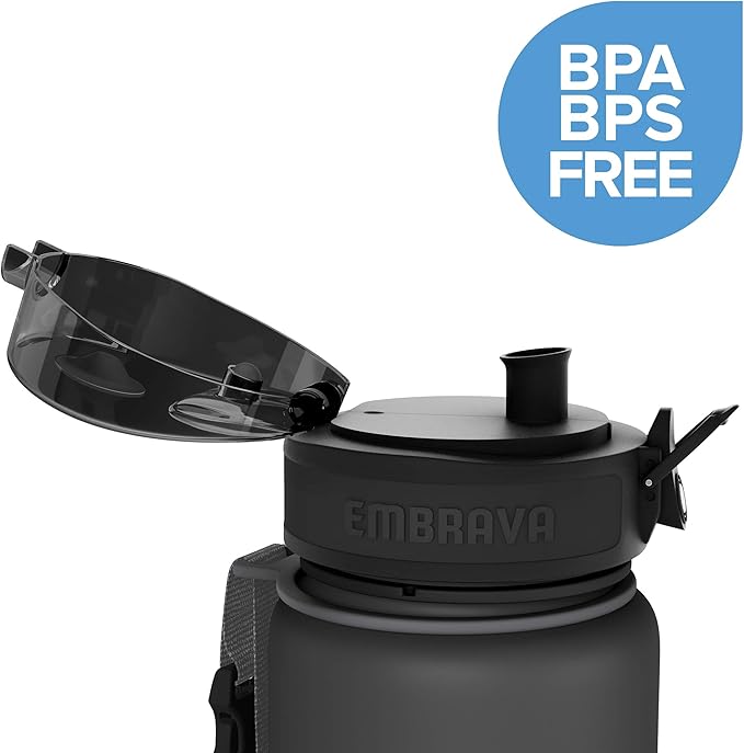 Embrava 24 oz Water Bottle with Time Marker - BPA Free Motivational Sports Bottle - Leak Proof Flip Top Lightweight Tritan Plastic - Gym School Office Hiking - Time Marked Water Bottles for Women Men