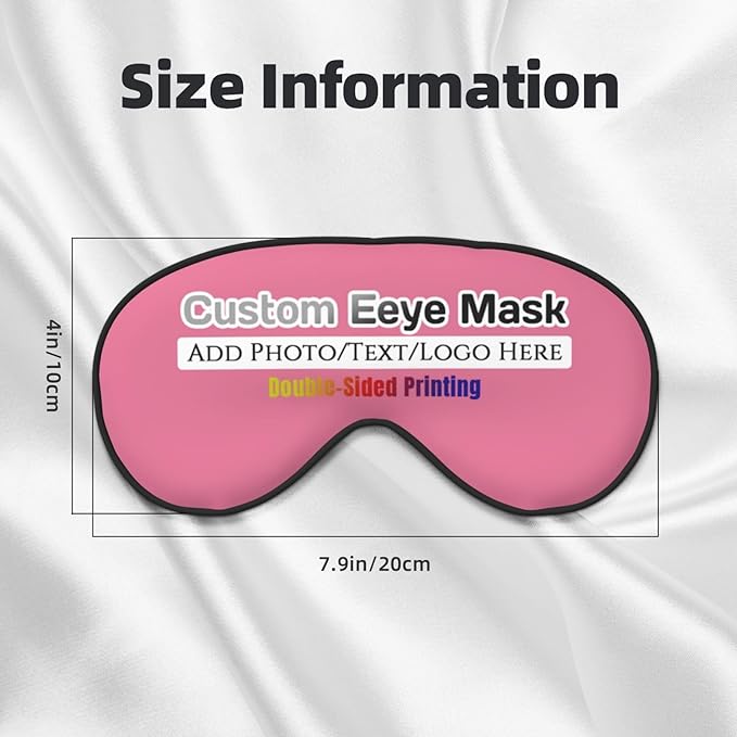 Custom Eye Mask for Sleeping Personalized Your Photo Text Logo Adjustable Strap Sleep Mask Customized Soft Blindfold Eyemask Blackout Eye Cover for Men Women Home Travel Offices Dark Pink