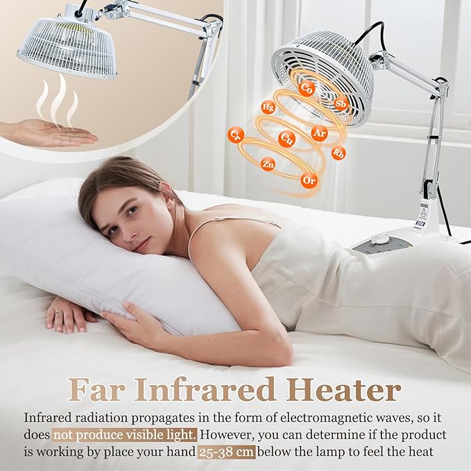 Infrared Heat Lamp - Tdp Far Infrared Mineral Heat Lamp, Therapy for Body Neck Shoulder Joints Back Pain Relief, Adjustable Home Use Heater, Desktop Portable Standing Device （110v,250w）
