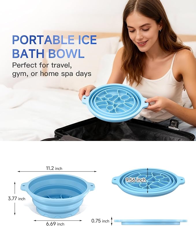 Foldable Silicone Face Ice Bath Bowl with Built-in Ice Tray, Cold Plunge Therapy for Skin Tightening, Puffiness Reduction & Acne Relief, Portable Spa Tool for Home & Travel (Blue)