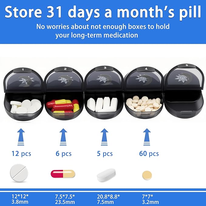 XL Monthly Pill Organizer 2 Times A Day, AM/PM One Month Pill Box 28 Day,Daily Pill Case Large 4 Week Big Compartments for Pills Vitamin Fish Oil Supplements (Black) (Black)