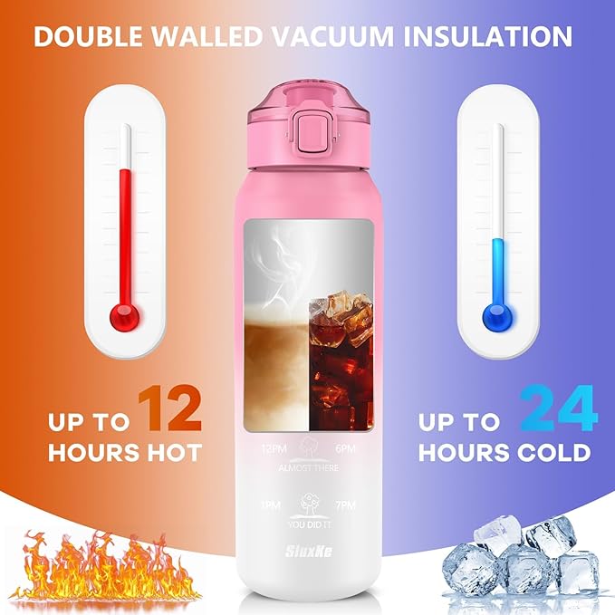 17oz Insulated water bottles with 2 Lids (Straw and Chug Lid), 18/10 Stainless Steel Water Bottle BPA Free, Double Wall Vacuum Wide Mouth Insulated for Men, Women & Kids PINK WHITE