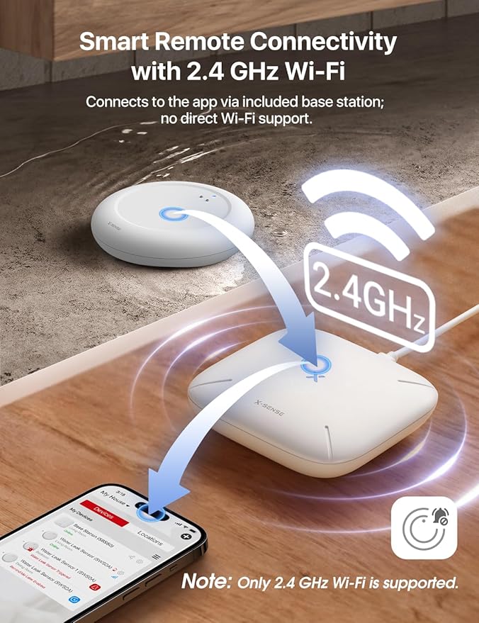 X-Sense Wi-Fi Water Leak Detector Kit, Smart Water Sensor Alarm with App Alerts and Ultra-Slim Design, Water Alarm Leak Detector for Basements, 4 Water Sensors and 1 Base Station, Model SWS0A41