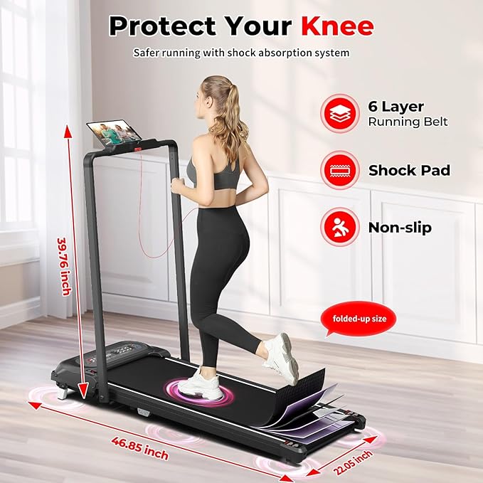 SubSun 2 in 1 Folding Treadmill, Walking Pad with Handle Bar, Under Desk Treadmill with 265 Lbs Capacity for Office, Remote Control