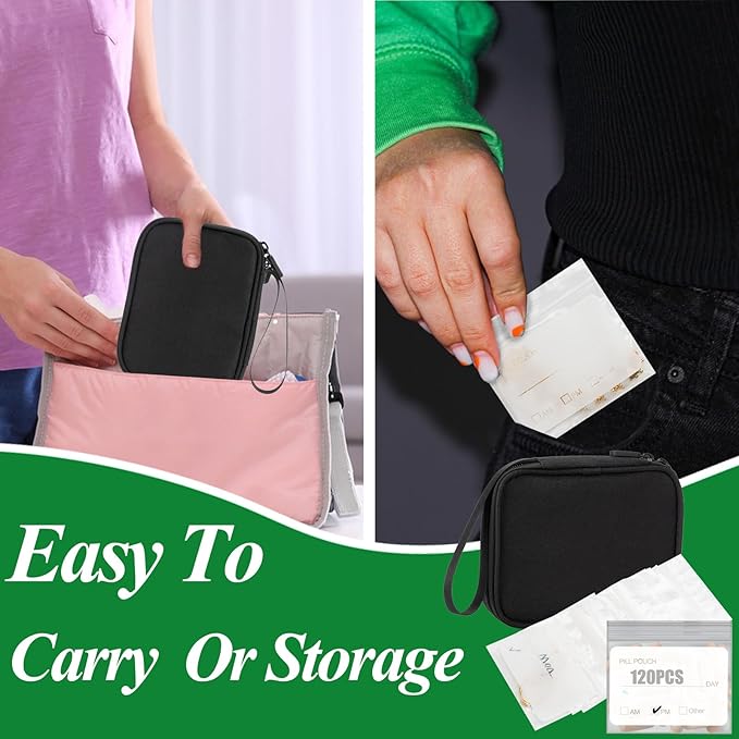 Pill Pouch Bags for Travel with Medicine Bag, Pack of 120 BPA Free 3 x 2.75 inch Reusable Pill Bag for Medicine with Write on Label Clear Ziplock Seal Daily AM PM Pill Baggies for Medicine Organizer