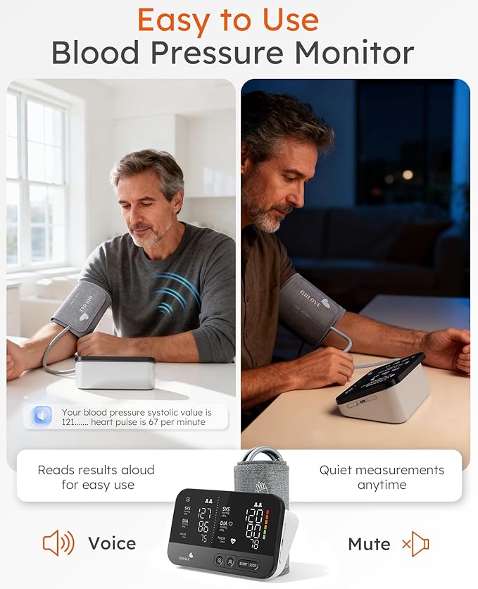 Clinical Accurate Blood Pressure Monitors for Home Use,Dual-Screen Automatic Blood Pressure Machine,One-Touch Automatic Measurement,2 Users, Voice & Mute, LED display screen, Birthday Gifts for Family