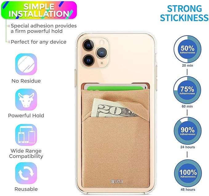 RFID Blocking Phone Card Wallet - Double Secure Pocket - Ultra-Slim Self Adhesive Credit Card Holder Card Sleeves Phone Wallet Sticker All Smartphones(Gold)-2PC