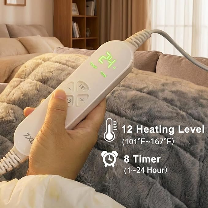 Full Weighted Heating Pad for Neck,Shoulder, Back Large 24"x38" Electric Heat Pads for Back Pain Relief with 12 Heat Setting and 8 Auto Shut Off, Stay on Function Hot Heated Pad