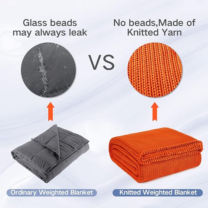 Guohaoi Knitted Weighted Blanket for Adults (Orange 50"x75" 15lbs) No Beads Cooling Throw Blanket for Hot Sleepers, Home Decor Breathable Chunky Knit Heavy Blanket Use on Full Size Bed