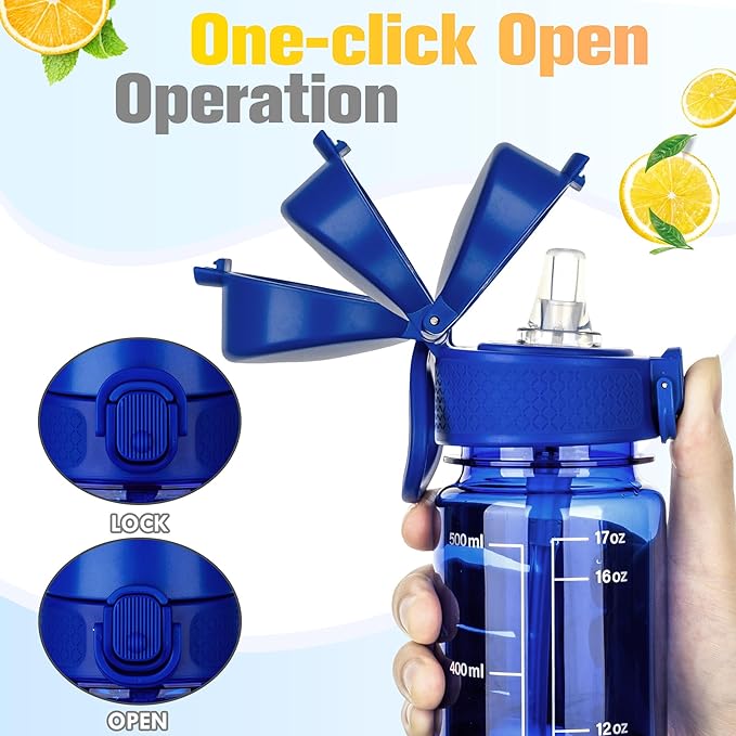 GOPPUS 17oz Kids Water Bottle for School -Straw, Leak-Proof Tritan Sports Bottle Time Marker Reusable for Girls Boys