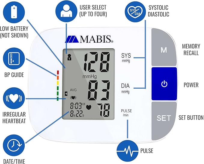 MABIS Universal Talking Blood Pressure Monitor, Upper Arm, Irregular Heartbeat Detection, 396-Reading Memory Storage for 4 User Profiles, FSA & HSA Eligible