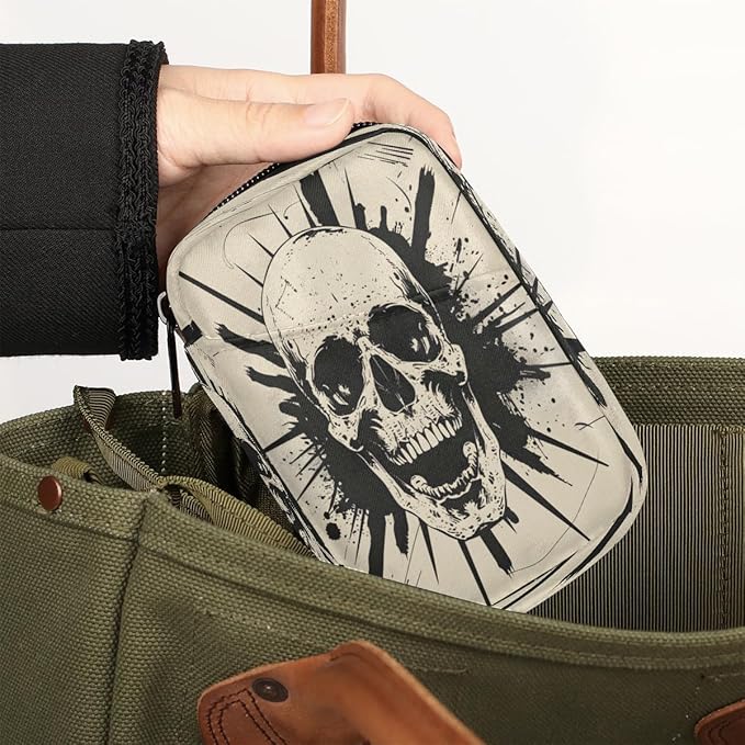 Vintage Gothic Skeleton Travel Pill Organizer Box Weekly Portable Pill Case Daily Pills 7 Day Small Birth Control Pills Container Removable Compartments for Medicine Vitamins Fish Oil