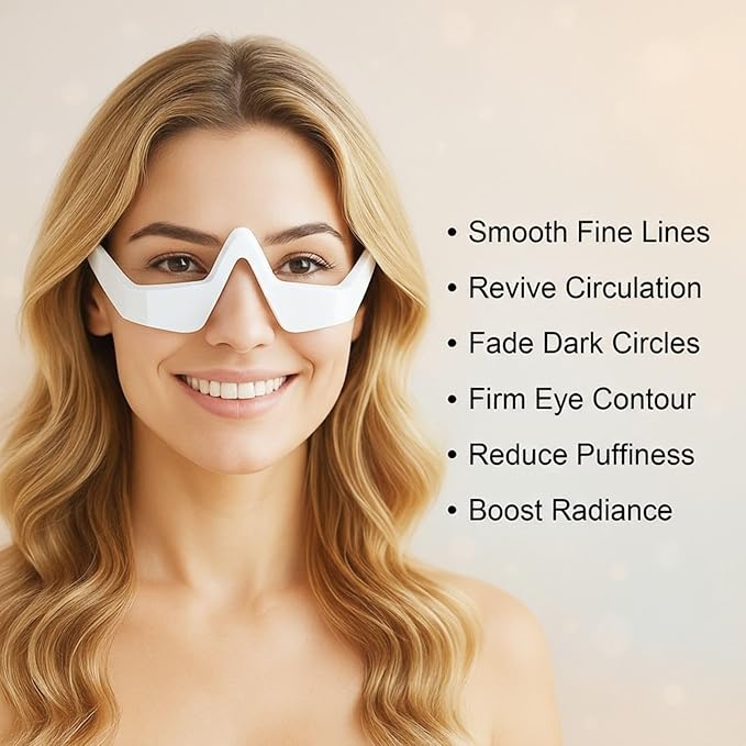 Under Eye Red Light Therapy Glasses with Microcurrent, 4 Treatment Modes for Reducing Dark Circles, Puffiness, Wrinkles & Fine Lines, Rechargeable Eye Massager for Fatigue Relief