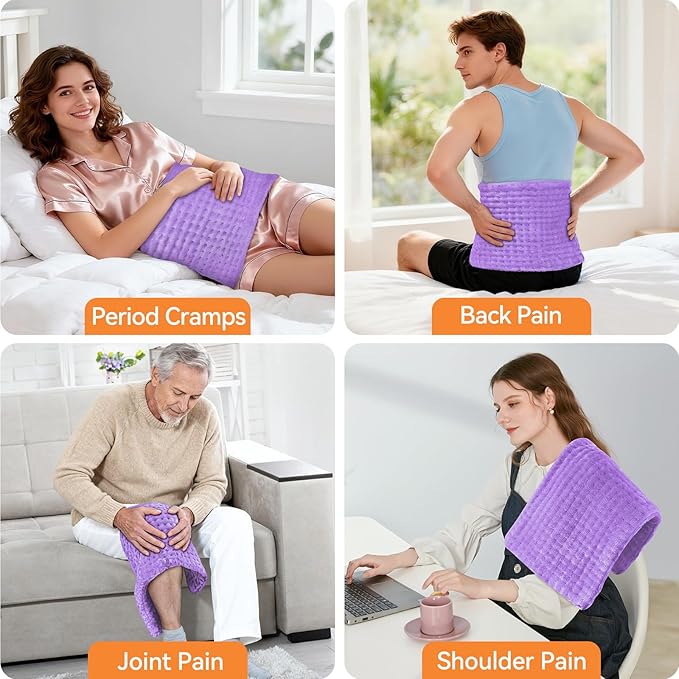 Heating Pad for Back Pain, Electric Heat Pad with 9 Heat Levels & 4 Auto-Off Timers, Portable Heating Pad for Period Cramps, Shoulder, Neck, Machine Washable, Gifts for Women, Men, Purple, 24''×12''