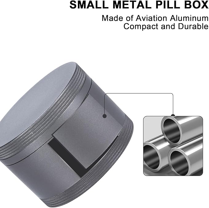 Metal Pill Box Pill Case - Waterproof Travel Medicine Organizer Single Round Aluminum Alloy Storage Daily Pill Container Multitool EDC Every Day for Vitamin, Fish Oil Gray Big Size