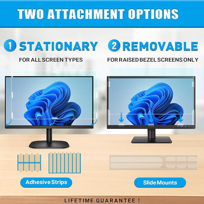 PYS 2-Pack 27 Inch Blue Light Screen Protector for Monitor – 16:9 Removable Anti-Blue Light Filter, Eye Strain Relief, UV Protection Film for Computer Monitors