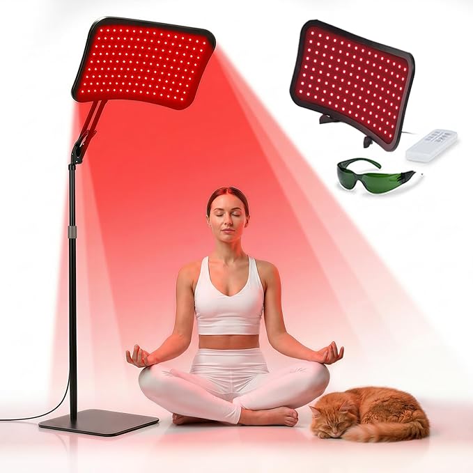 Renergy Red Light Therapy Lamp with Stand, 660nm 850nm Near Infrared Red Light Therapy Panel for Face & Body, Portable LED Light Therapy Device with Remote Control, 5 Brightness 3 Timer for Home Use