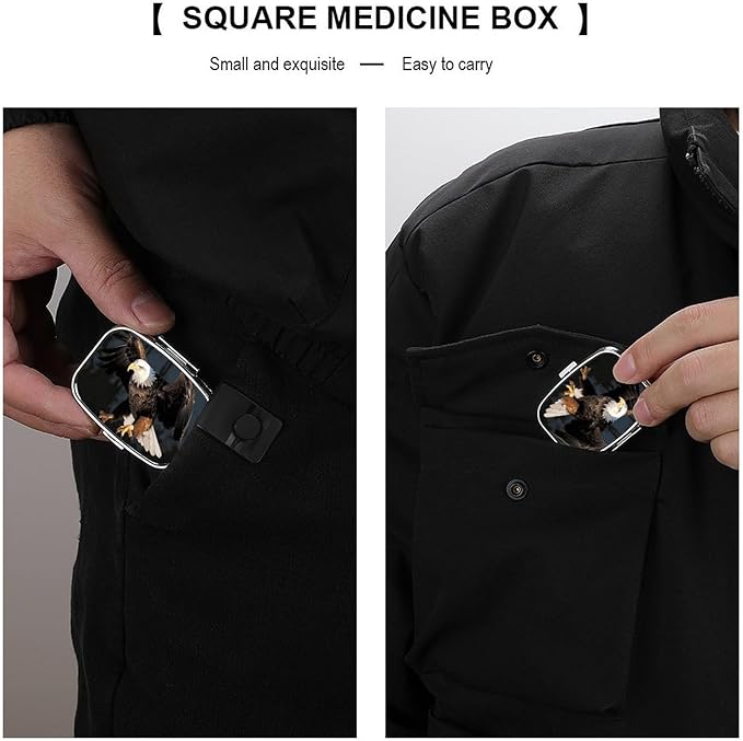 3D Bald Eagle Pill Box 2 Compartment Pill Case Portable Pocket Pill Organizer Medicine Vitamin Organizer for Men Women