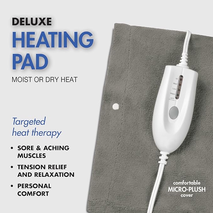 Pain Management Bundle 3-Piece | Personal Deep Tissue Massager | Muscle & Joint Pain Relief Gel | Deluxe Moist Dry Heating Pad | Therapeutic Care at Home | Whole Family Care