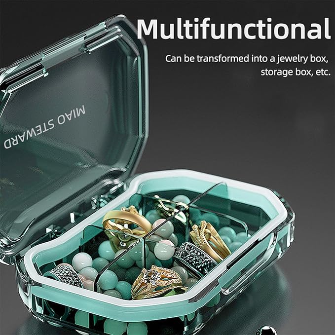 Portable Pill Organizer Waterproof Airtight BPA-Free Compact Easy-to-Carry Travel Daily Use On-The-Go Vitamins Supplements Medication Herb Pill Box Blue Size 3.62×2.44×0.98 in