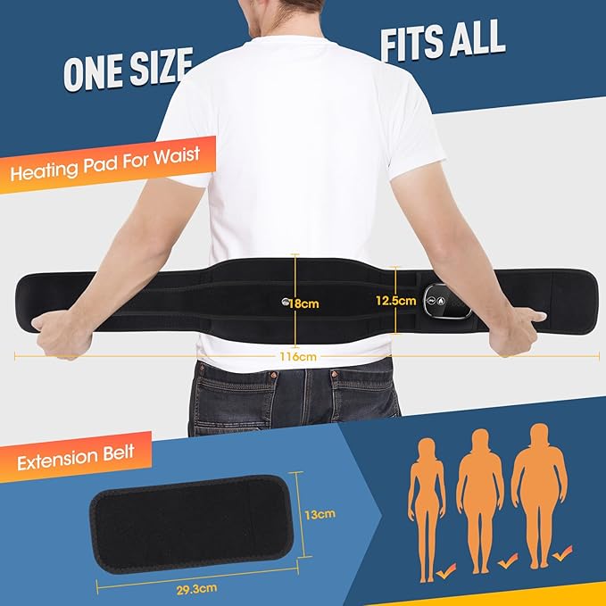 Electric Heating Pad for Back, FSA Eligible HSA, XL Cordless Heated Back Belt Wrap with 3 Heating and 3 Vibration Modes, 5000mAh Battery Operated Lower Back Massager, Heated Pad for Back