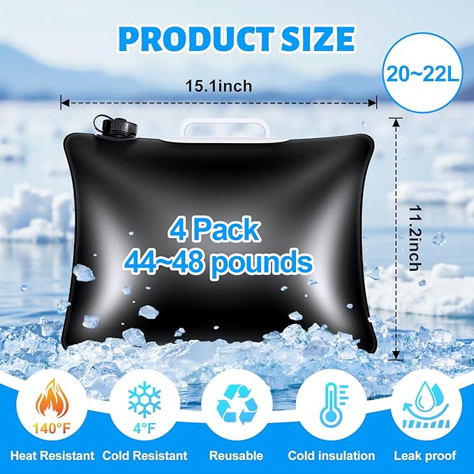 4 Pack(24L) Large Refillable Ice Bath Bags Water Chiller,Bathtub Freezer Water Bags,Portable Cold Plunge Ice Bags Tub Accessories,Anti-Breakage Ice Block/Cube Molds for Cold Plunge