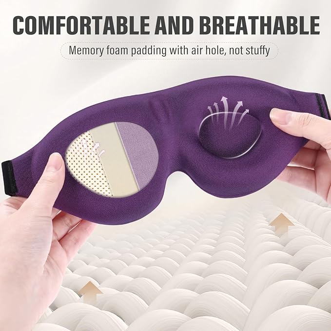 Sleep Mask (Purple & Blue) for Men Women, Complete Light Blocking 3D Eye Mask for Sleeping Night Blindfold, Relaxing Zero Pressure Eye Cover
