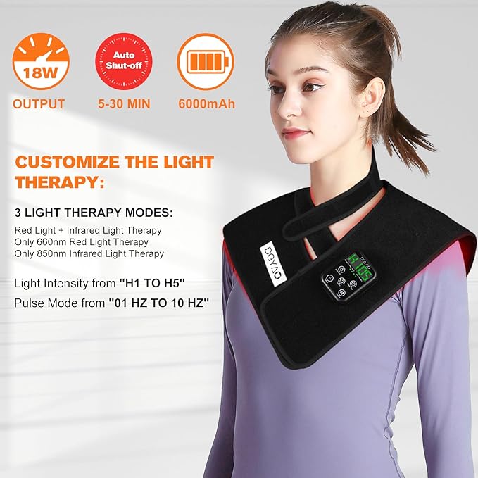 TUOB Red Light Therapy Device for Shoulder and Neck with 6000mAh Battery, Cordless 850nm Near Infrared Light Therapy Wrap for Shoulder Back Benefit for Joint Pain Relief Muscle Relax